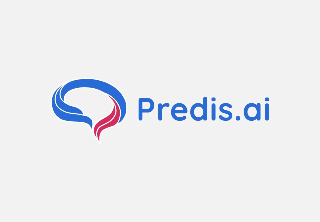 Logo of Predis.ai featuring a stylized speech bubble in blue and red, with the name Predis.ai in bold blue text.